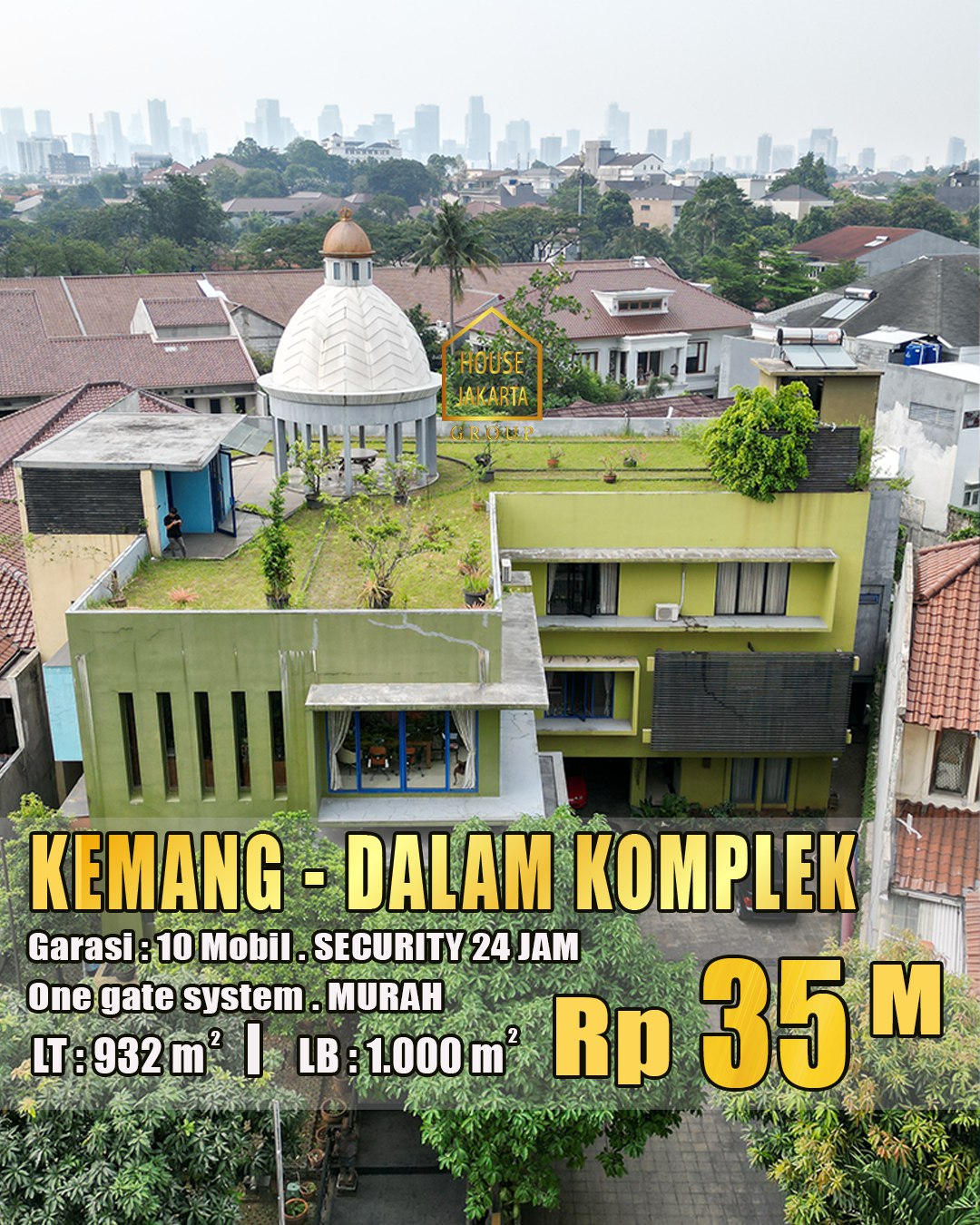 HS1574 FOR SALE: Rumah 3 Lantai + Rooftop, Siap Huni, Dalam Komplek Besar. KEMANG