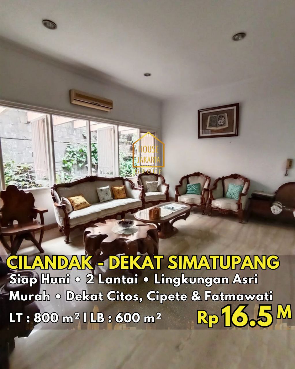 HS1655 Rumah Siap Huni 2 Lantai. Lingkungan Asri. Murah. Dekat Citos, Cipete & Fatmawati