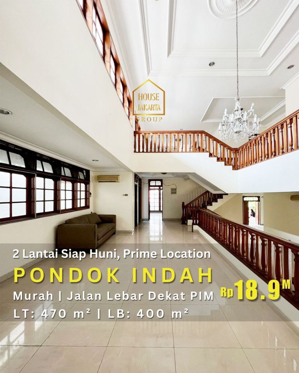 HS1706 PONDOK INDAH 2 lantai Rumah Dijual Murah 18,9M Siap Huni Prime Location Dekat PIM