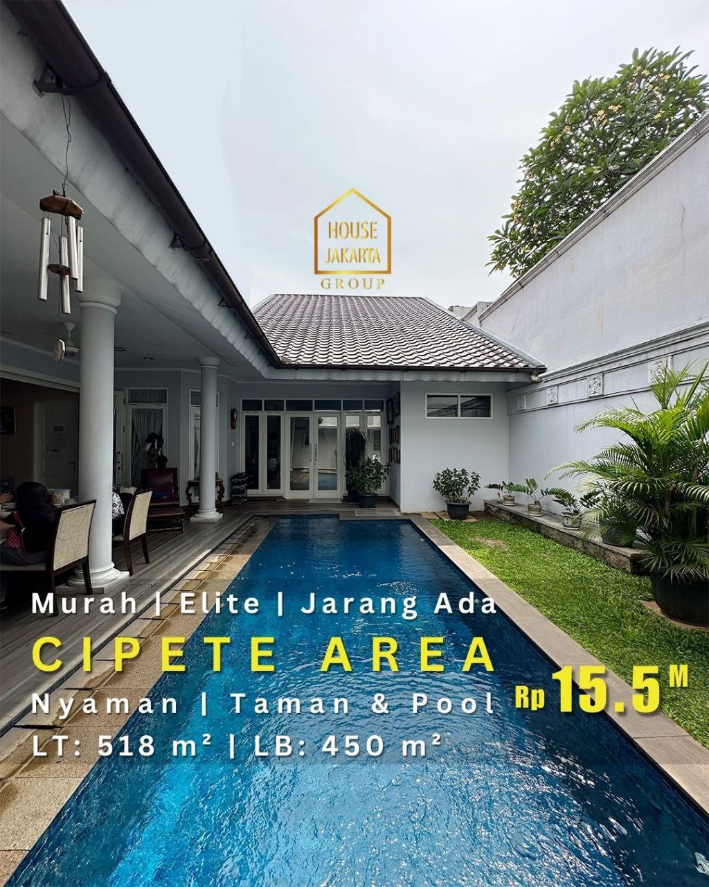HS1728 CIPETE AREA  Rumah Nyaman Ada Pool dan Taman • Bisa Jual Fully Furnished •  Lokasi Elite