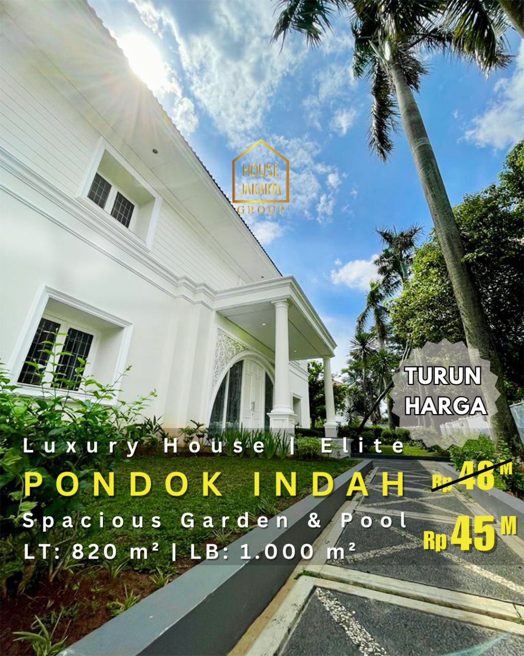 HS1822 Luxury House Pondok Indah With Spacious Garden & Pool. 2 Lantai Full Marmer Lokasi Elite
