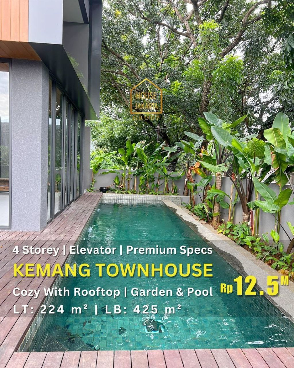 HS1838 Kemang Townhouse, Cozy House With Premium Specs, 4 Lantai Ada Elevator, Rooftop, Taman & Pool